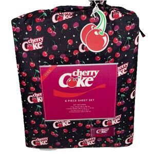 Cherry Coke Full 6-Piece Sheet Set Bedding New Coca-Cola Black Red Logo NEW